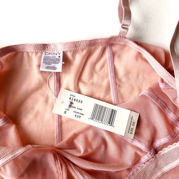 DKNY Pink Mesh Slip Shapewear size Small, Adjustable Straps, Knee Length - Picture 4 of 6